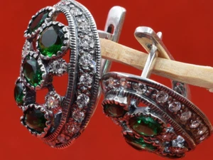 ! OLD STOCK jewelry ! Earrings Sterling SILVER 925 Ukraine russian stone fashion - Picture 1 of 12