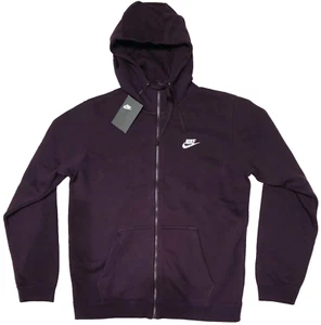 Nike Men's Athletic Jacket Full Zip Hoodie Medium Maroon Cotton Fleece Logo New - Picture 1 of 11