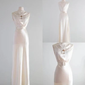 Vintage 1960s Wedding Dresses Champagne Silk Satin Train Country Bridal Gowns - Picture 1 of 16