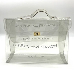 HERMES Vinyl Kelly Beach Hand Bag Clear SOUVENIR DE L'EXPOSITION - Picture 1 of 10