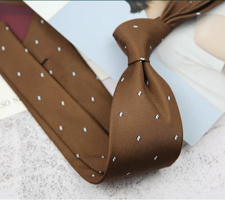 Vintage Digital Printed Polka Dot Brown White JACQUARD WOVEN Men's Necktie Tie - Image 1 of 1
