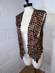 vintage Yo-Yo quilt hand made in Thailand silk waistcoat red pink brown M L A3 - Picture 1 of 10