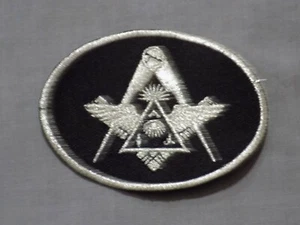 Square Compass Wings Patch Black Silver Iron Sew Freemason Oval NEW! - Picture 1 of 1