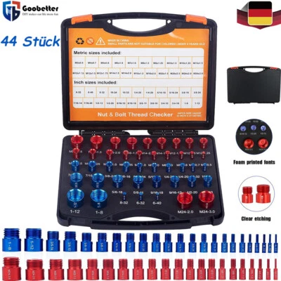 44tlg Gewindeprüfer Identifizieren Mutter & Schraube Gewindelehre Metrisch+Zoll - Bild 1 von 4
