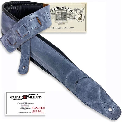 Walker & Williams C-22-BLU 3" Ancho Acolchado Cuero Correa Premium en Denim Lavado Foto 1 de 4