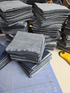 Denim Blue Jean Fabric Squares 5" x 5" Lot of 50 Cut Cotton Quilting Crafts - Picture 1 of 3