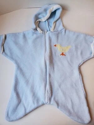 Knit blue duck baby boy star outfit one piece zip up Vintage - Image 1 of 4