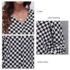 Sleeve Button Down Shirt Ruffles V Shirt (Black And White Checkerboard S) NOW