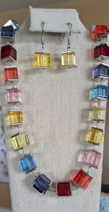 Einzigartige Kunststoff Multicolor Würfel Halskette und Ohrringe Set Acryl - Bild 1 von 5