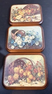 WANDTAFELN ~ Vintage 60er Jahre ~ Blumenmotiv auf Holz. L. Sherman signiert. 3er Set - Bild 1 von 7