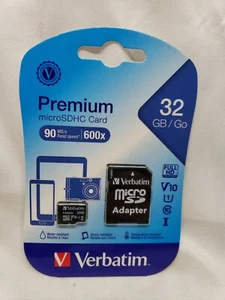 Verbatim 32GB Class 10 microSDHC Memory Card w/ Adaptor/ New - Picture 1 of 2