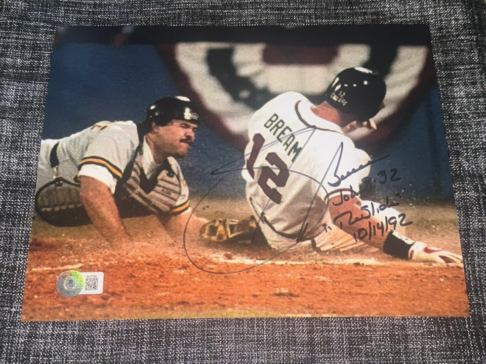FOTO AUTÓGRAFA FIRMADA POR SID BREAM 8X10 ATLANTA BRAVES THE SLIDE CERTIFICADO DE AUTENTICIDAD BECKETT BAS Foto 1 de 1