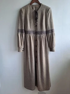 AL-KARME Lady's Elegant Long Dress Coat in Mocha with Chocolate Accents Size 12 - Picture 1 of 13