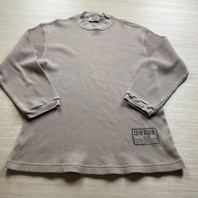 Guess Made in USA Vintage Thermal Waffle Long Sleeve Shirt Brown 90s M Men’s - Image 1 of 4