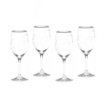 new w/ tags Boxed Set of 4 Mikasa Love Story Platinum Rim 11.75 oz Wine Glasses - Image 1 of 4