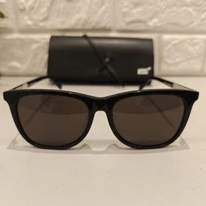 Montblanc MB0017SA 001 56-17 150 Black Chrome Rectangular Sunglasses - Picture 1 of 22