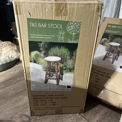 Cedar Tiki Style Bar Stools 2 Count New  - Image 1 of 4