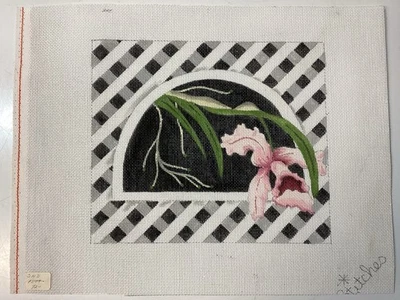 Stitches ~ Orchid Lattice ~ Original Hand Painted Needlepoint Canvas - Image 1 of 4
