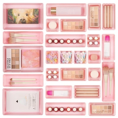 Juego de bandejas organizadoras de cajones de plástico de 4 tamaños de 25 piezas para maquillaje cocina Foto 1 de 4