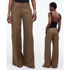 Madewell | NWT | Petite Zoe Relaxed Wide Pant 100% Linen safari khaki | Sz P12 - Picture 1 of 11