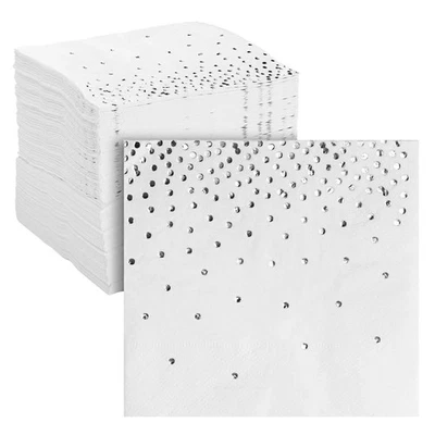 100 Pack Silver Polka Dot Cocktail Napkins, Confetti Foil Party Supplies, 5x5 In - Image 1 of 4