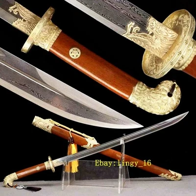 Brass Fittings Damascus Steel WUSHU Broadsword Sword Sharp Chinese Saber 雁翎刀 Dao - Image 1 of 4