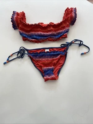 SEAFOLLY AUSTRALIA Conjunto de Bikini Crochet Volantes Borde Naranja ROJO AZUL 10 Traje de Baño Foto 1 de 4