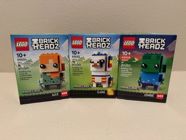 RETIRED Lego Minecraft Brickheadz 40624 ALEX | 40625 LLAMA | 40626 ZOMBIE. NEW!! - Image 1 of 1