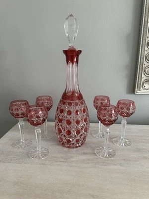 Baccarat Crystal 1890’s Pontarlier Diamants Pierreries Decanter 6 Sherry Set Foto 1 de 4