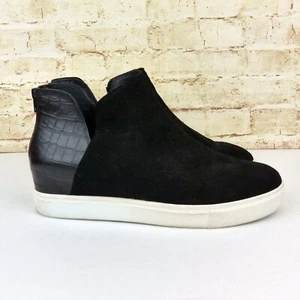 Steve Madden Ankle Sneaker Women 11M Black Suede Leather Ceasar Hidden Wedge Zip - Picture 1 of 14