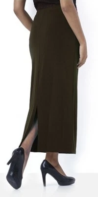 Womens New Long Thick Jersey Skirt Elastic Waist Back Split Plus Size Brown  - Image 1 of 2