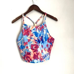 OLD NAVY NWOT Womens Large Pink Orange Blue Longline Sports Bra with pads L2 - Picture 1 of 6