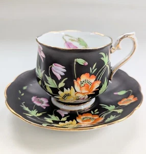 Royal Albert 'Gloria' Vintage English Floral Teacup And Saucer Hand Painted Blk - Picture 1 of 7