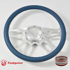 14" Polished Billet Blue Wrap Steering Wheels Chevy GM Corvair Impala W/Horn