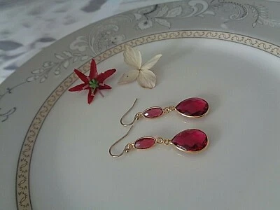 Gold Ohrringe mit Rubin, Gold Filled - Bild 1 von 4