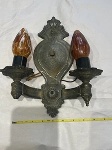 1- Single Double Arm Antique Polychrome Sconce Double Arm Wall Fixtures 20s - Picture 1 of 7