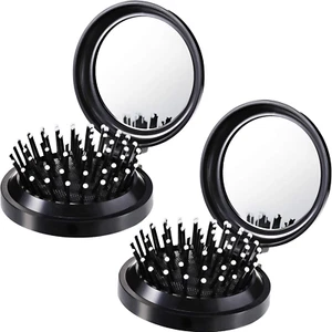 Boao 2 Pack Foldable Travel Mirror Hair Brushes round Portable Folding Pocket Ha - Picture 1 of 12
