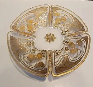 Bohemian Moser Style Gilt Quatrefoil Blown Glass Petite Bowl Poppy Bud Design - Picture 1 of 8
