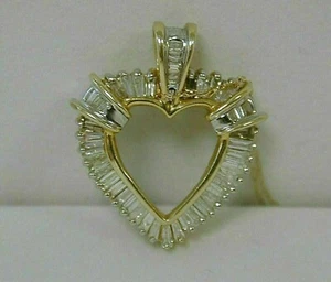 2Ct Baguette & Round Cut Simulated Diamond Heart Pendant 14K Yellow Gold Plated - Picture 1 of 4