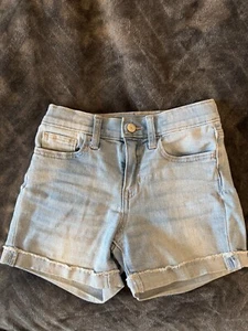Old Navy Shorts Girls Youth 8 Blue Cuffed Adjustable Waist Distressed Preppy - Picture 1 of 3