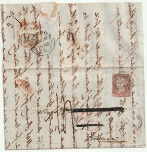 1848 1d IMPERF =466= LIVERPOOL LETTER TO FRANCE - ADDRESS PARTLY INKED OUT - Picture 1 of 3
