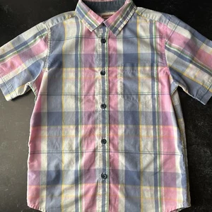 Wrangler Boy’s S/S Pink/blue/green/yellow/white Plaid Button Up Size S - Picture 1 of 9