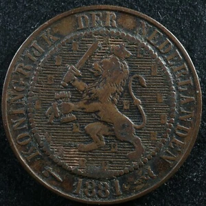 2 1/2 cent 1881 Netherlands KM#108.1 Pays-Bas Nederlands Bronze c ¢ - Picture 1 of 2