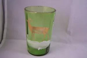 Light Green Hand Painted Deer in Meadow Wood Tumbler with Gold - Picture 1 of 3