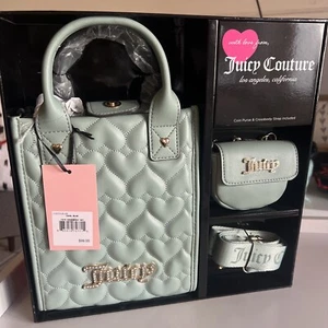 New In Box Juicy Couture Tote Crossbody Gift Set In Cool Blue 3pc Gift Set Heart - Picture 1 of 7