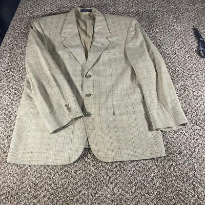 Abrigo deportivo Hardy Amies Tweed para hombre 44 beige a cuadros tres botones de un solo pecho Foto 1 de 4