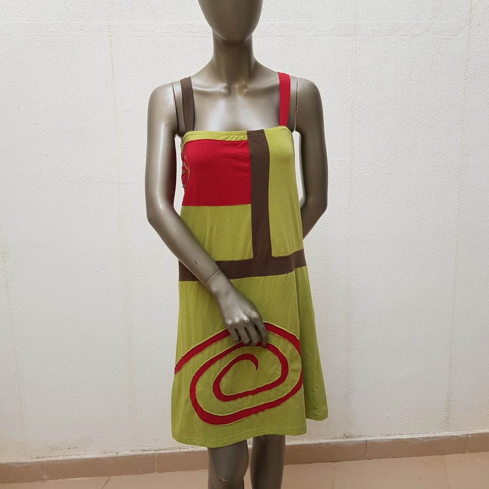 Ungewöhnliches Trägerkleid von Coline, L / 40, grün, rot, braun - Bild 1 von 4