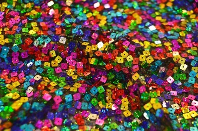 Rainbow Square Sequins Fabric by the yard | Colorful Sequins Fabric  | 52" | - Image 1 of 4