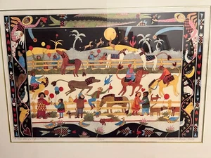 Whimsical Pastoral Ranch Scene Print, Signed and Framed 26x20" - Picture 1 of 2