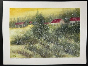 Thuthuy Tran Landscape Watercolor Painting "Early Snow in Autumn," 2023 9x12 COA - Picture 1 of 4